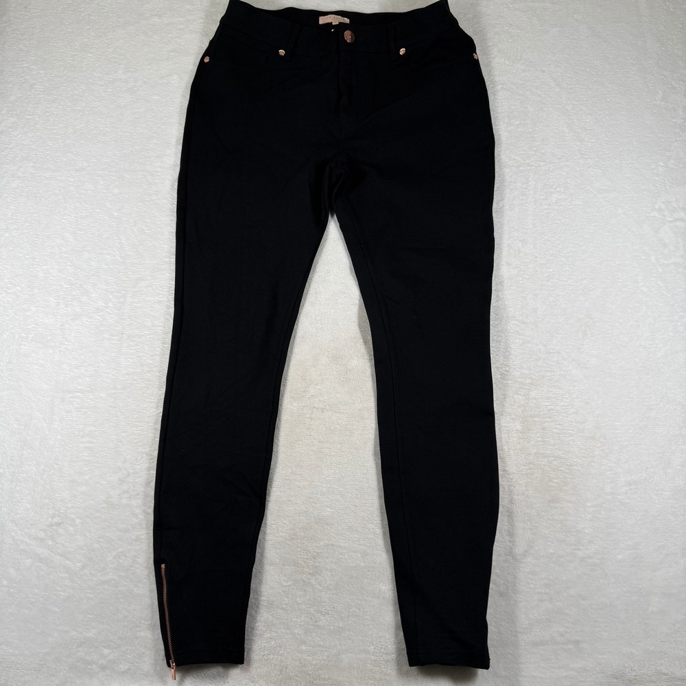 Ted Baker London Fioni Black Skinny Ankle Zip Trousers Rose Gold Hardware Size 3